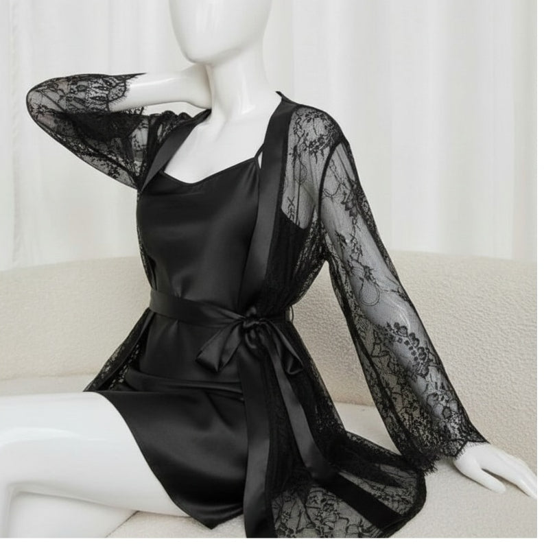 Soft Lace Robe & Silk Inner