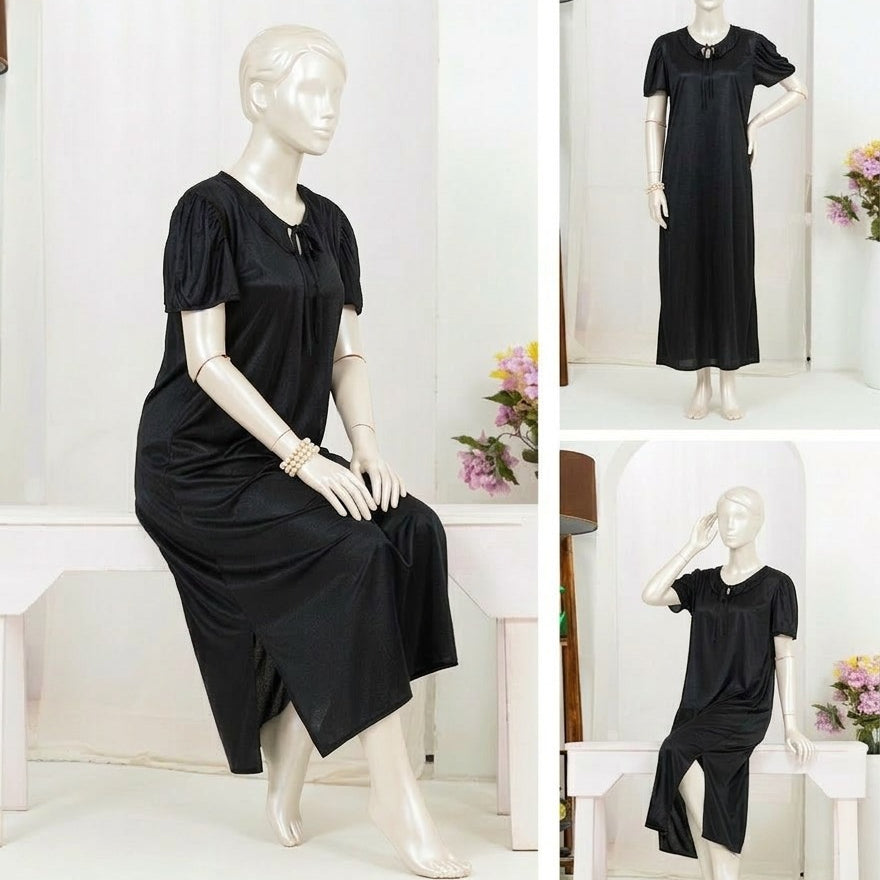 Silk Satin Bow Tie Maxi Night Dress for Women