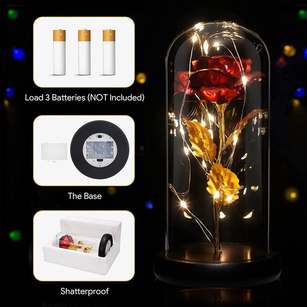LED Rose Flower in Glass Dome