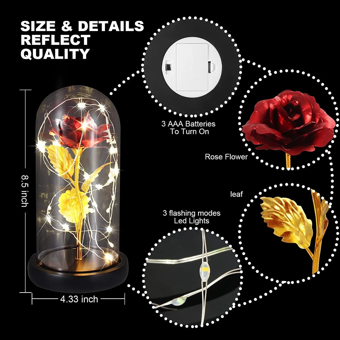LED Rose Flower in Glass Dome