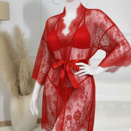 Piece Net Gown Set with Bra & Panty