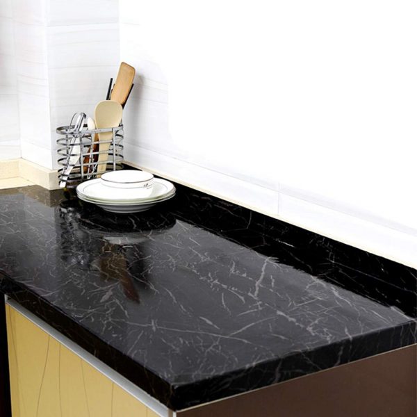 Self Adhesive Black Marble Wallpaper Sheet