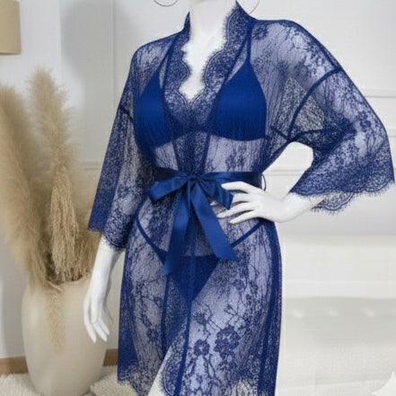 Piece Net Gown Set with Bra & Panty