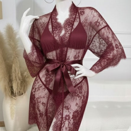 Piece Net Gown Set with Bra & Panty