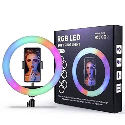 26cm MJ26 RGB LED Ring Light with Tripod & Phone Holder – Adjustable Soft Lighting for Makeup, Vlogging & Photography (10.2” Ring Light)