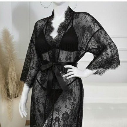 Piece Net Gown Set with Bra & Panty