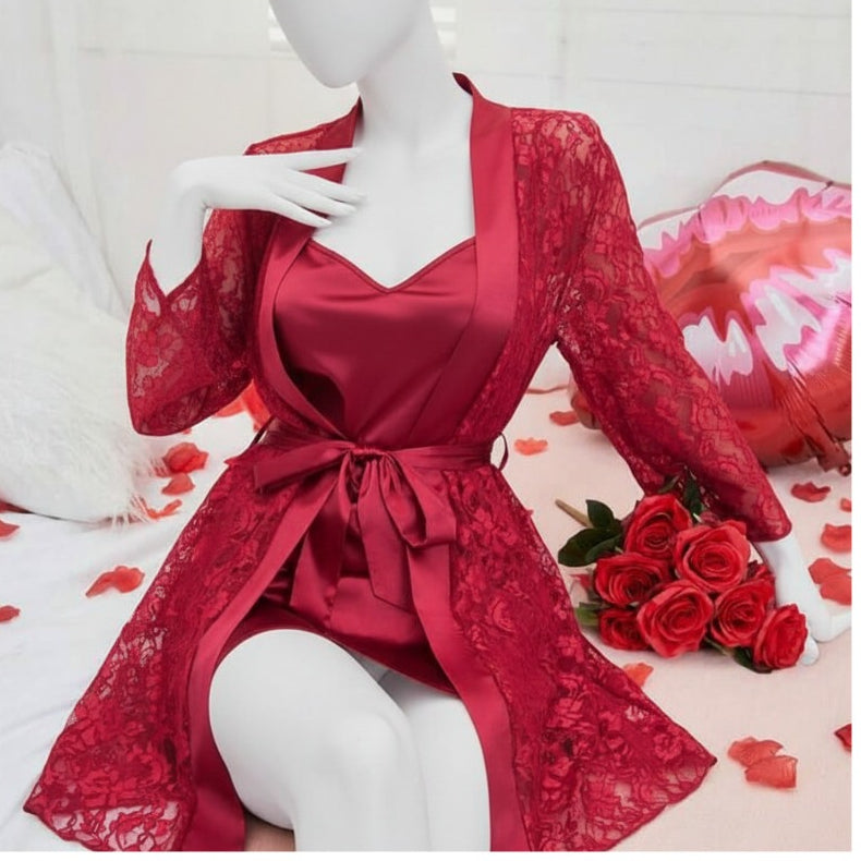 Soft Lace Robe & Silk Inner