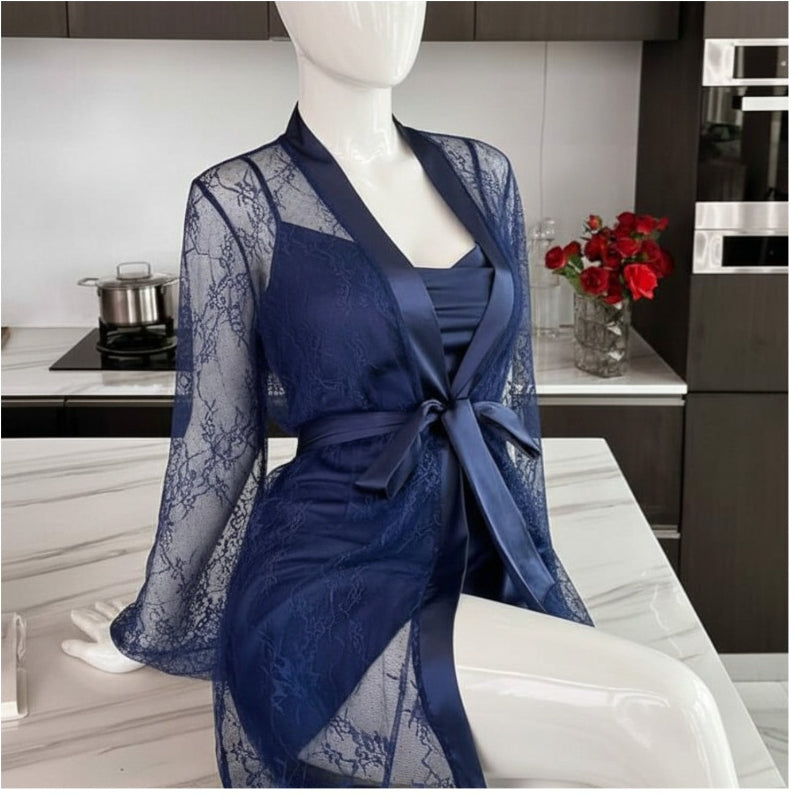 Soft Lace Robe & Silk Inner